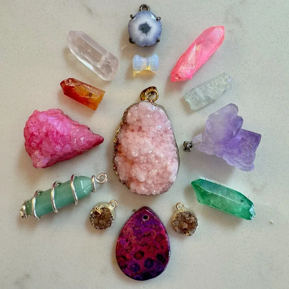 Crystal Druzy and Gemstone Pendant Lot with Moonstone and Amethyst - Picture 3 of 16